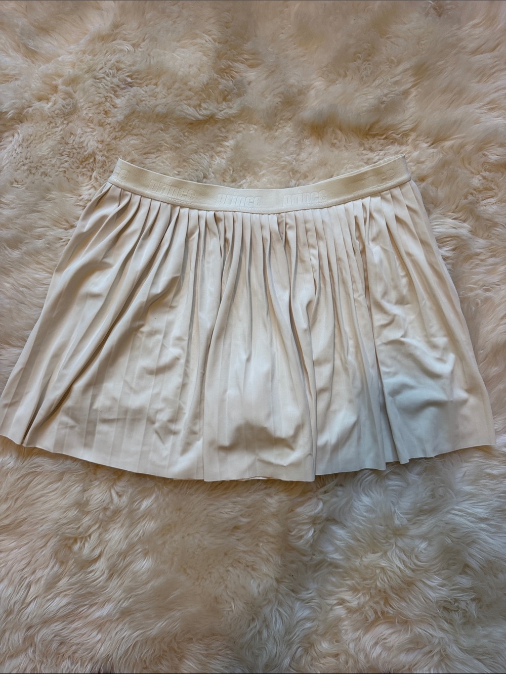 Prince Pleated Mini Skirt in Cream with Branded Waistband